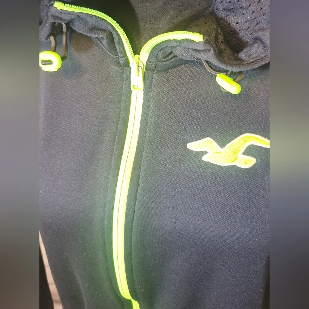 Hollister Navy & Neon Zip Up Running Hoodie Sz L #1789 - Picture 5 of 11